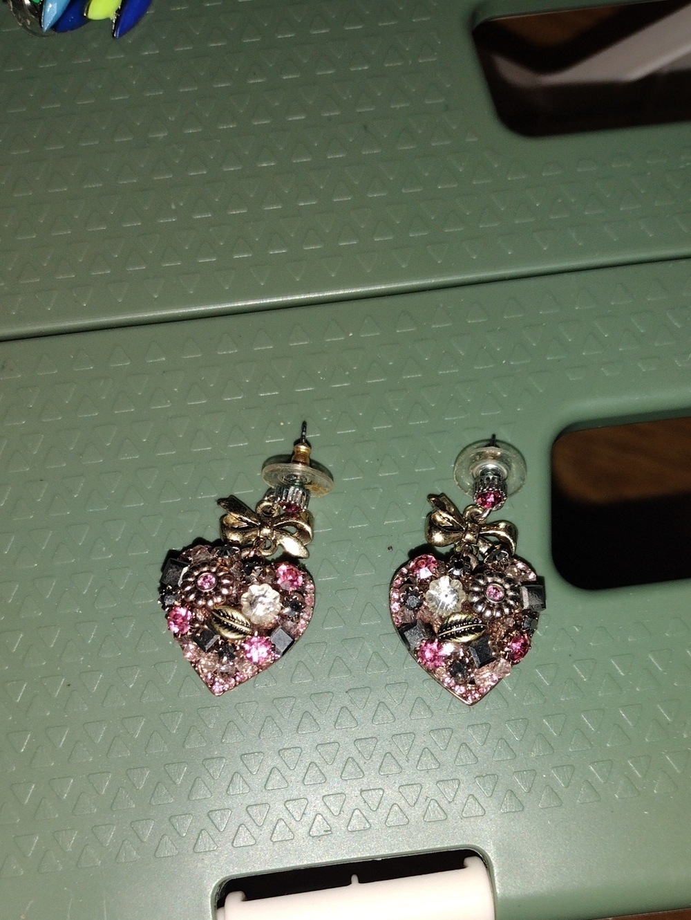 Pink Crystal Heart Drop Earrings - Women Jewelry